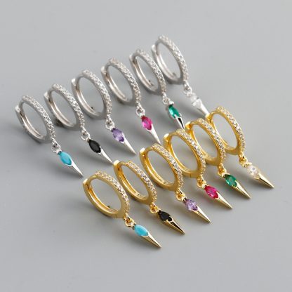Geometric Style Cubic Zirconia Marquise-Cut Spiked Pendant with 925 Sterling Silver Earrings