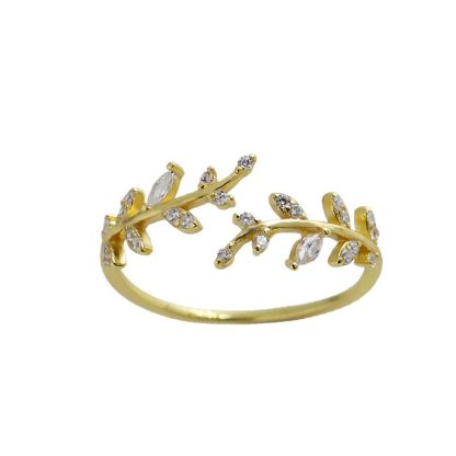 Olive Leaf Cubic Zirconia 925 Sterling Silver Ring