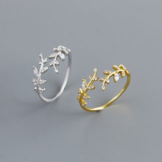 Olive Leaf Cubic Zirconia 925 Sterling Silver Ring