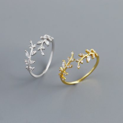 Olive Leaf Cubic Zirconia 925 Sterling Silver Ring