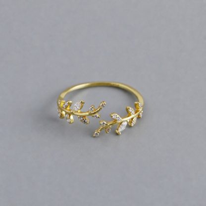 Olive Leaf Cubic Zirconia 925 Sterling Silver Ring