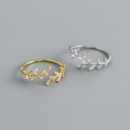 Olive Leaf Cubic Zirconia 925 Sterling Silver Ring