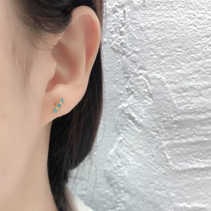 Geometric Three Stone Bar Stud Earrings with Cubic Zirconia and Turquoise in 925 Sterling Silver Stud Earrings