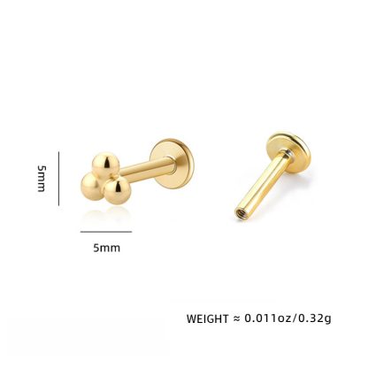 Geometric Triple Bead S925 Sterling Silver Internally Threaded Flat Back Ear Stud Earrings (Single)