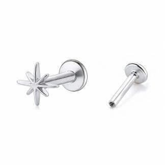 Eight Point Star 925 Sterling Silver Flat Back Internal Thread Ear Stud Earrings (Single)