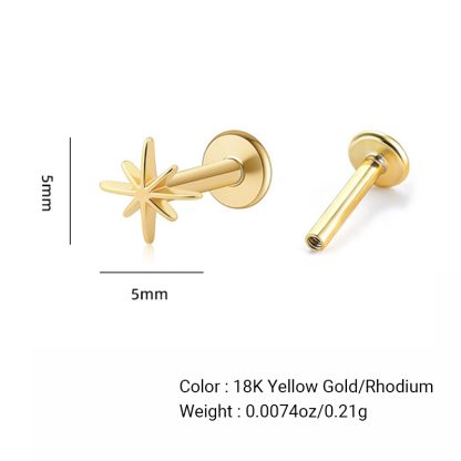 Eight Point Star 925 Sterling Silver Flat Back Internal Thread Ear Stud Earrings (Single)