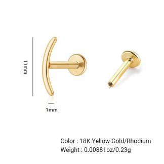 Geometric Curved Bar Flat Back Ear Stud 925 Sterling Silver Cartilage Helix Piercing Earring (Single)