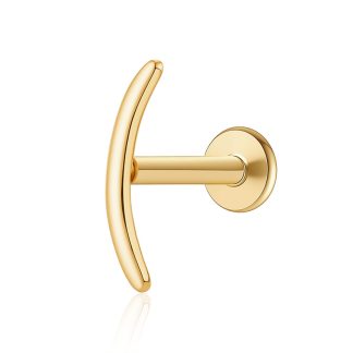 Geometric Curved Bar Flat Back Ear Stud 925 Sterling Silver Cartilage Helix Piercing Earring (Single)