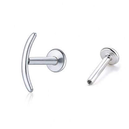 Geometric Curved Bar Flat Back Ear Stud 925 Sterling Silver Cartilage Helix Piercing Earring (Single)