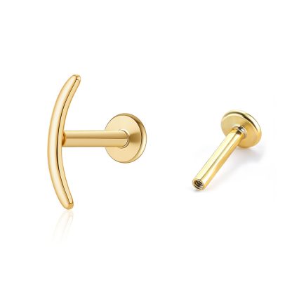 Geometric Curved Bar Flat Back Ear Stud 925 Sterling Silver Cartilage Helix Piercing Earring (Single)
