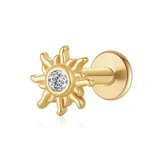 Sun Flower Cubic Zirconia 925 Sterling Silver Threaded Ear Stud Cartilage Piercing Stud Earring (Single)