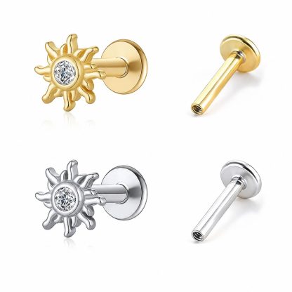 Sun Flower Cubic Zirconia 925 Sterling Silver Threaded Ear Stud Cartilage Piercing Stud Earring (Single)