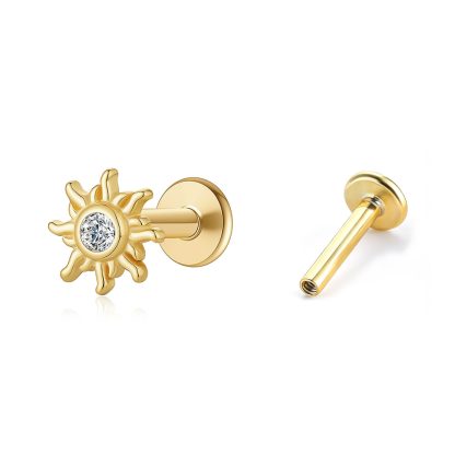 Sun Flower Cubic Zirconia 925 Sterling Silver Threaded Ear Stud Cartilage Piercing Stud Earring (Single)