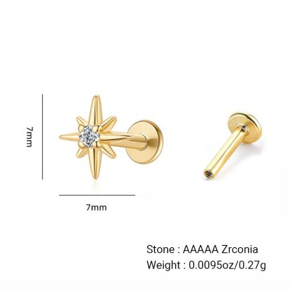 Sun Flower Cubic Zirconia 925 Sterling Silver Threaded Ear Stud Cartilage Piercing Stud Earring (Single)