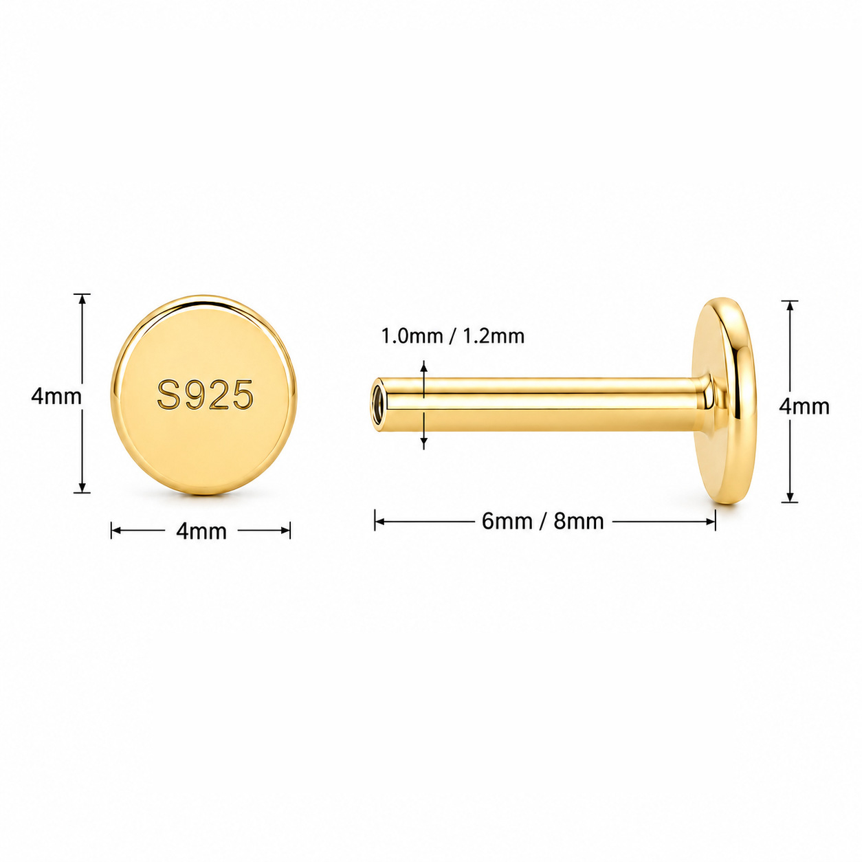 Geometric Baguette White Cubic Zirconia Flat Back Ear Stud 925 Sterling Silver (Single)