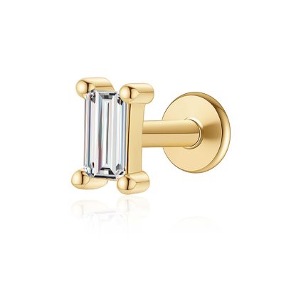 Geometric Baguette White Cubic Zirconia Flat Back Ear Stud 925 Sterling Silver (Single)