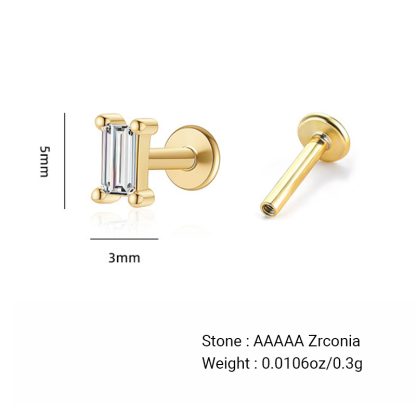 Geometric Baguette White Cubic Zirconia Flat Back Ear Stud 925 Sterling Silver (Single)