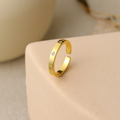 Minimalism CZ Golden 925 Sterling Silver Adjustable Ring