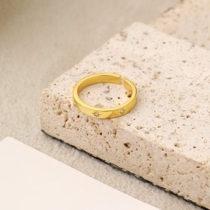 Minimalism CZ Golden 925 Sterling Silver Adjustable Ring