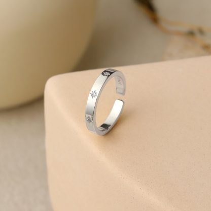 Minimalism CZ Golden 925 Sterling Silver Adjustable Ring