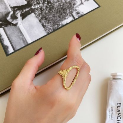 Party Hollow Irregular Oval Geometry 925 Sterling Silver Adjustable Ring