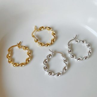 Fashion Twisted Wave 925 Sterling Silver Hoop Earrings