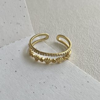 Women Fashion Double Layers CZ Shell 925 Sterling Silver Adjustable Ring