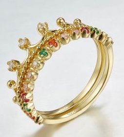 Colorful Rainbow CZ 925 Sterling Silver Stackable Crown Rings US 8