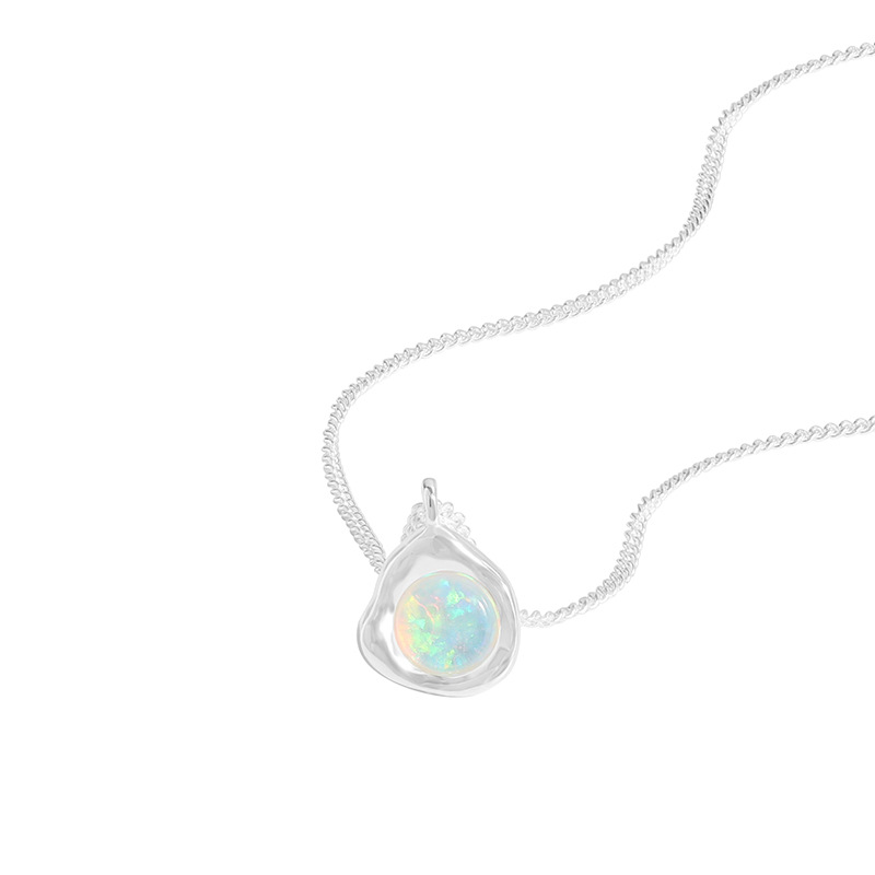 Elegant Irregular Opal Stone Design S925 Sterling Silver Necklace