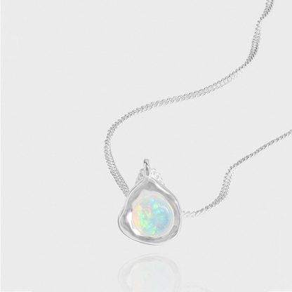 Elegant Irregular Opal Stone Design S925 Sterling Silver Necklace