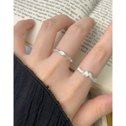 Women Elegant Fashion Minimalist Style Jewelry Twist Design Matte Finish S925 Sterling Silver Open Adjustable Ring