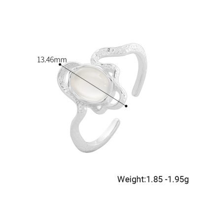 Geometric Design White Agate Stone S925 Sterling Silver Open Adjustable Ring