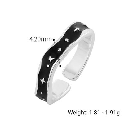 Geometric Design S925 Sterling Silver Starry Night Black Enamel Open Adjustable Ring