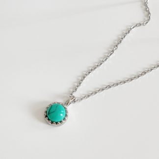 Turquoise Round Geometric Shaped Pendant  925 Silver Necklace