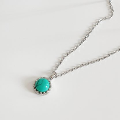 Turquoise Round Geometric Shaped Pendant  925 Silver Necklace