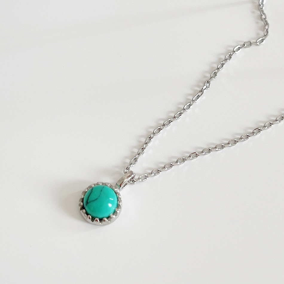 Turquoise Round Geometric Shaped Pendant 925 Silver Necklace