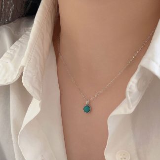Turquoise Round Geometric Shaped Pendant  925 Silver Necklace