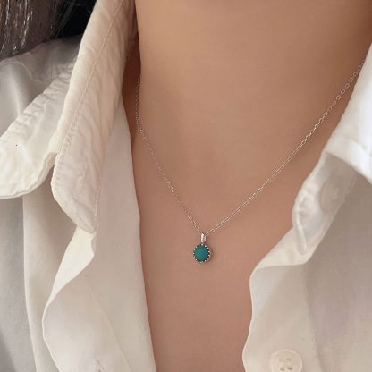 Turquoise Round Geometric Shaped Pendant  925 Silver Necklace