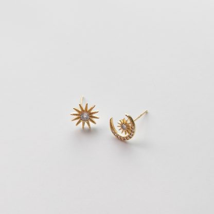 925 sterling silver stars, moon earrings, women's forest style earrings, asymmetrical mini earrings, temperament