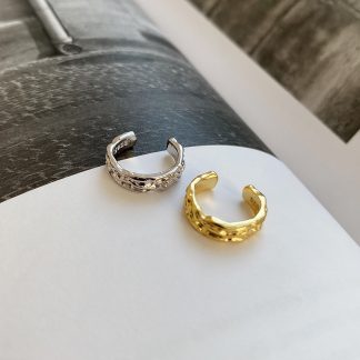 Geometric Textured 925 Sterling Silver Adjustable Ear Cuff Earrings in White gold-plated and Yellow gold-plated for Women Fashion Trendy Jewelry