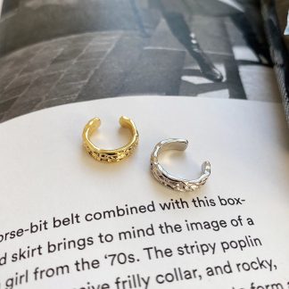 Geometric Textured 925 Sterling Silver Adjustable Ear Cuff Earrings in White gold-plated and Yellow gold-plated for Women Fashion Trendy Jewelry