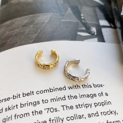 Geometric Textured 925 Sterling Silver Adjustable Ear Cuff Earrings in White gold-plated and Yellow gold-plated for Women Fashion Trendy Jewelry