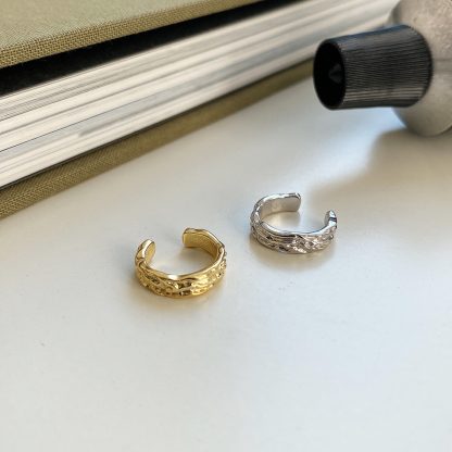 Geometric Textured 925 Sterling Silver Adjustable Ear Cuff Earrings in White gold-plated and Yellow gold-plated for Women Fashion Trendy Jewelry