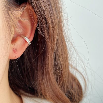 Geometric Textured 925 Sterling Silver Adjustable Ear Cuff Earrings in White gold-plated and Yellow gold-plated for Women Fashion Trendy Jewelry