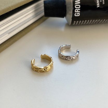Geometric Textured 925 Sterling Silver Adjustable Ear Cuff Earrings in White gold-plated and Yellow gold-plated for Women Fashion Trendy Jewelry
