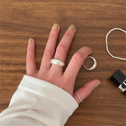Women Fashion Elegant Style Geometric Design Brushed 925 Sterling Silver Pure Metal Ring