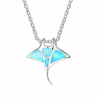 Blue Synthetic Opal Shark Animal Pendant on a 925 Sterling Silver Necklace