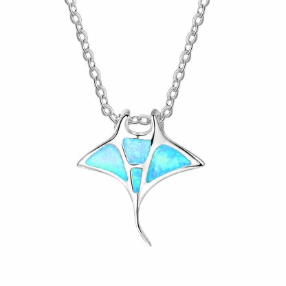 Blue Synthetic Opal Shark Animal Pendant on a 925 Sterling Silver Necklace