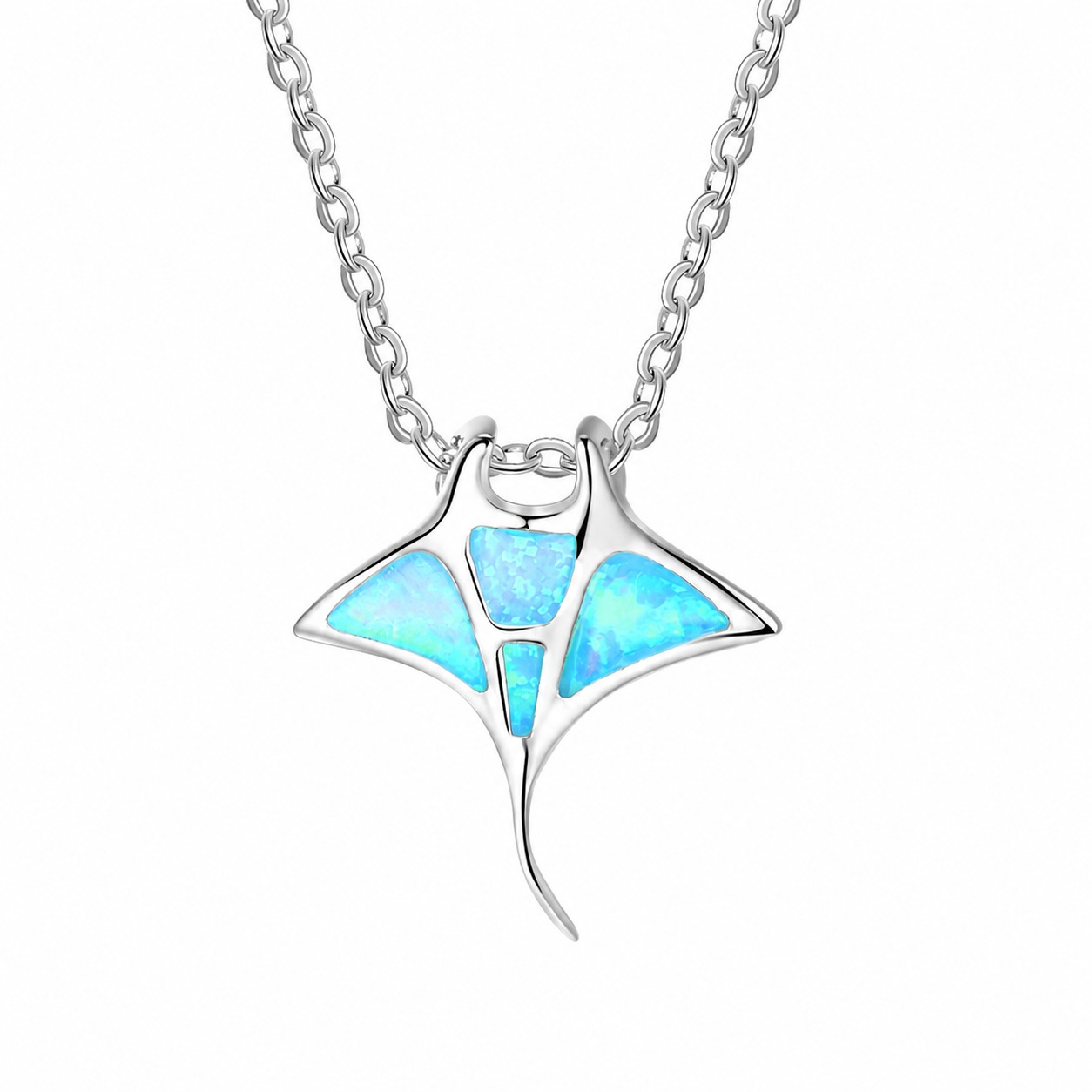 Blue Synthetic Opal Shark Animal Pendant on a 925 Sterling Silver Necklace