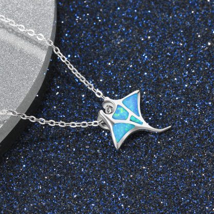 Blue Synthetic Opal Shark Animal Pendant on a 925 Sterling Silver Necklace